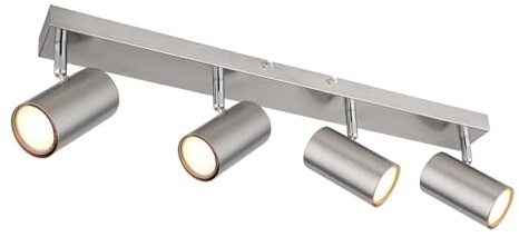 Lichthandel Hoch 4er GU10 Deckenstrahler Nickel – Spotbalken schwenkbar | Vier einzeln verstellbare Lichtköpfe, Metallgehäuse Silberoptik, wechselbare Leuchtmittel für Küche, Essplatz oder Wohnzimmer