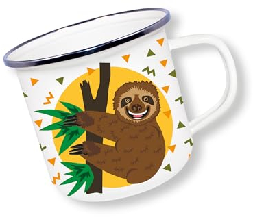 Deluxebase Anamelware Cute Collection - Sloth Small 375ml Enamel Mug Great for Travel, Camping and Everyday Use. Reusable Cup for Coffee, Soup and Cold Drinks