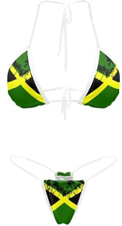 Suhoaziia Womens Mini Bikini Micro Thong Bikini Sets Two Piece Triangle Swimsuit Cheeky Bathing Suits Brazilian Sexy Swimwear, Jamaica Flag Palm Trees