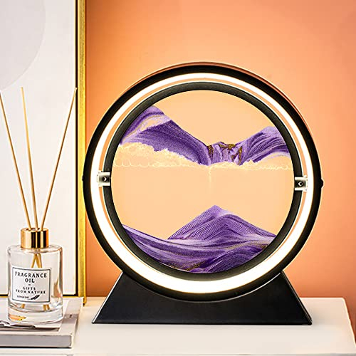 Ornement de bureau d'art de sable en mouvement, ornement de peinture de sables mouvants 7/12 pouces image d'art de sable 3D en mouvement sablier rond en verre paysage de sable de mer profonde en mouve