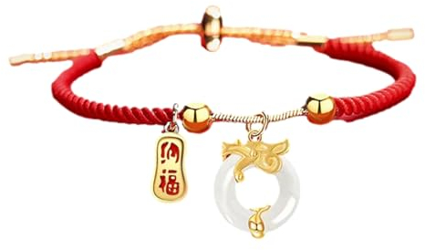 Teksome Bracelet Dragon Chinois Rouge | Bracelet Dragon du Nouvel an Chinois | Bracelet Zodiaque à Cordon Rouge à Cordon, Bracelet Porte-Bonheur avec Pendentif Dragon pour Femmes