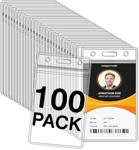 Ausweishalter, Kunststoff, transparent, für Namensschilder, Ausweishalter, transparent, 100 Stück (7,6 x 10,2 cm)