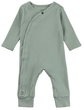 Sterntaler Playsuit Rippjersey - Baby Einteiler Unisex in Wickeloptik - Langarm Overall seitlich und im Schritt zum Knöpfen - Neugeborenen Strampler - steingrün, Größe 56