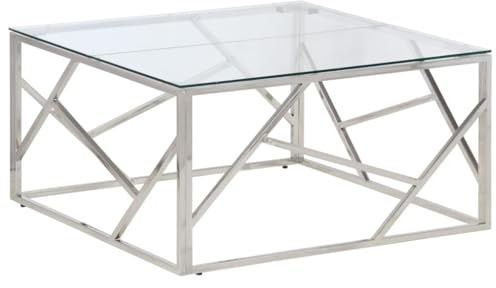 vidaXL Table Basse, Bout de Canapé, Table d'Appoint, Meuble de Salon Salle de Séjour Intérieur, Argenté Acier Inoxydable et Verre Trempé