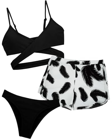 Happy Cherry Bikini Fille 3 Pièces Maillot de Bain Filles 3 Pièces Enfants Maillots de Natation Plage Été Swimwear Set 12-13 Ans