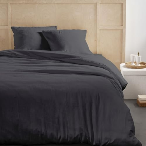 TODAY Bettwäsche für Doppelbett, 260 x 240 cm, Baumwollgaze, einfarbig, Kohlefarben