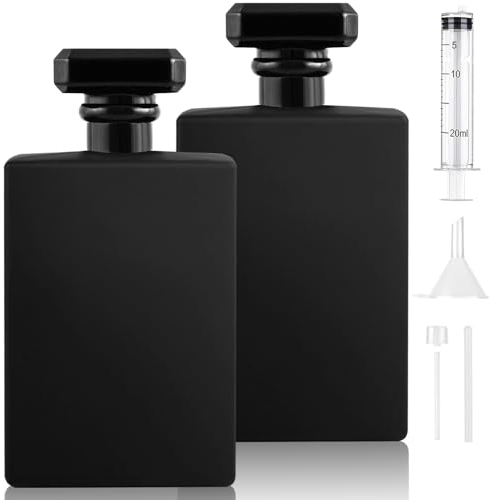 Omsscun 2 Pièces 100ml Flacon Parfum Noir, Vaporisateur en Verre, Bouteille Vide Rechargeable Portable avec Buses Or et Argent pour Femmes Hommes Voyage