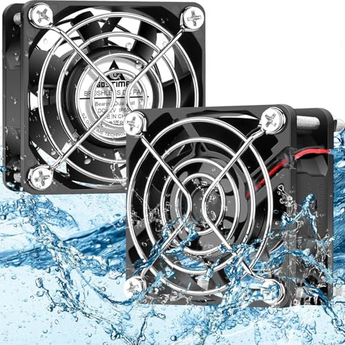 GDSTIME 60mm x 25mm 12V DC IP68 Waterproof Fan Dual Ball Bearings Brushless Small Computer Cooling Fan 2-Pin for RV Fridge Solar Battery Box Outdoor Cabinet Ventilation, 2 Pack