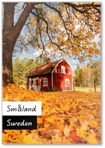 Rotes Holzhaus in Småland, Schweden Im Herbst, Kühlschrankmagnet