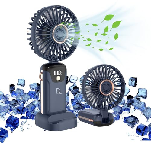 Digilams Handheld Fan | 5 Speeds, Digital Display USB Rechargeable | Portable Mini Desk Fan for Home, Office, Outdoor and Travel (Darkblue)