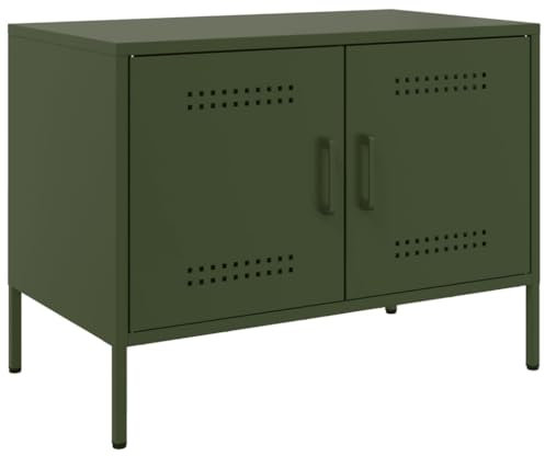 vidaXL TV Schrank, Lowboard für Fernseher, Fernsehtisch mit Stauraum, TV Möbel Fernsehschrank für Wohnzimmer, Industrie-Stil, Olivgrün Stahl