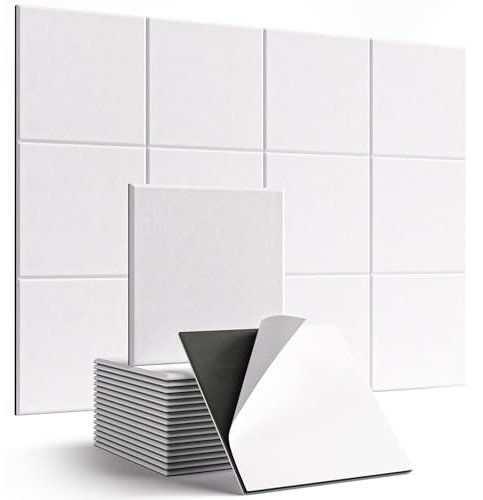 Woovio Panneau Acoustique 12 Pack Anti Bruit Panneau Acoustiques Auto-adhésif Isolant Phonique Haute Densité Isolation Phonique Porte Podcasts Studio, Jeux Salle, 30 * 30 * 1cm (Carré 12 pièces)