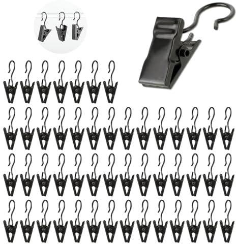 Giantree 50 Stück Gardinen Clips, Gardinenklammern Vorhang Clip Vorhang Klammern mit Haken Metall Klammern Duschvorhanghaken Clips Gardienen Klemme für Vorhänge Fotos Duschvorhang (Schwarz)