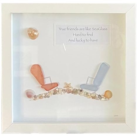 Friendship Sea Glass Art Kit - Wooden Photo Frame, Handmade Beach Wall Decor for Living Room, Windowsill, Bedroom - Good Friend Is Lucky to Have