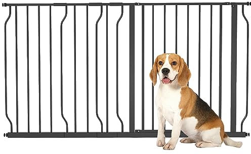 PawHut Barrera de Seguridad para Perros Extensible 75-145 cm para Puertas y Escaleras Puerta de Seguridad para Mascotas con Extensiones Montaje a Presión y Doble Bloqueo Negro