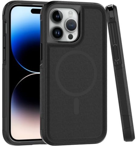 XYZNTMF for iPhone 14 Pro Max Case iPhone 13 Pro Max Phone Case Military Grade Shockproof Bumper Case Matte Hard PC Shell Soft Rubber Bumper Support Magnetic Wireless Charging Cover Case, Black