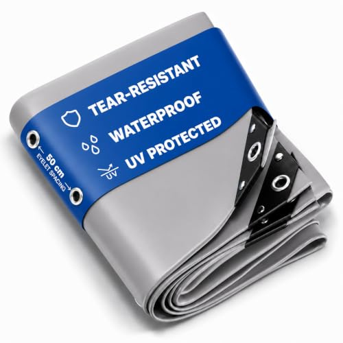 UMBRELLA® Abdeckplane 450 g/m² 7×5 m Grau Alu-Ösen wasserdicht UV-fest | Winterfest & schimmelresistent, verschweißter Saum, verstärkte Ecken, Ösen alle 50 cm – für Holz, Garten, Dach, Bau & Pool