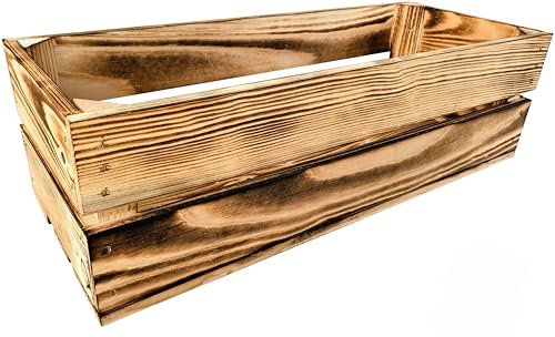 Lermowood Holzkisten Reg 50 x 20 x 15cm Geflammt | Dekokisten aus Holz Massive Holzkiste Regalkiste Weinkiste