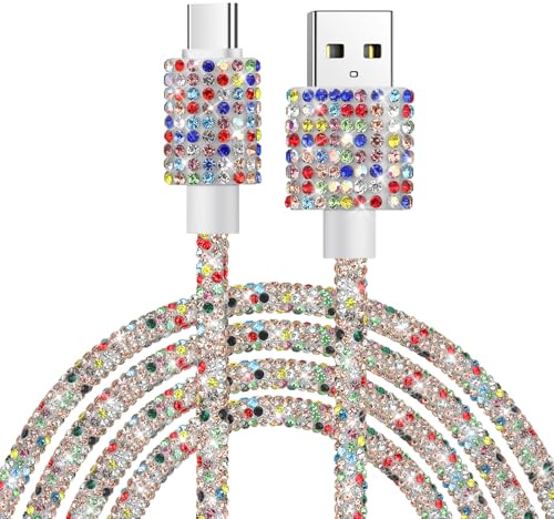 Coolden USB C Charger Cable 1.2M Bling Sparkling Diamond USB C Cable for Women 60W (3A) Type C Charger Cord Fast Charging for iPhone 17 Pro/16 Pro/15 Pro, Galaxy S25 S24 Ultra S23 S22 S21-Colorful