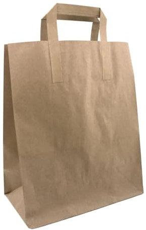 RFE Kraft SOS Brown Paper Carrier Bags with Handles -*CHOOSE YOUR SIZE AND QUANTIY*- For Lunch, Takeaway, Grocery and Party use - Heavy-Duty Paper Carrier Bags (250, Large - 10x5.5x12)