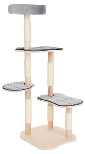 Modern Living Katzen Kratzbaum Cali | abnehmbare Kissen aus samtig glänzendem Stoff | mit rundem Kuschelbett | Echtholz-Stämme | Höhe: 156cm