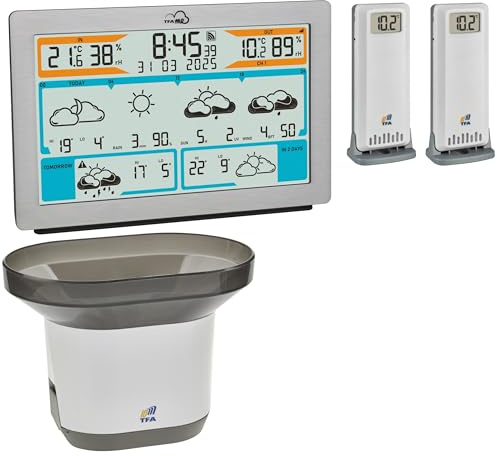 TFA Dostmann TFA.me ID-02, 35.8100.54.79 WLAN Wetterstation, Profi-Wettervorhersage durch wetter.com 3 bis 6 Tage, Online-Portal, inkl 2 Funk Außensensoren, inkl. Regenmesser, Max-Min-Werte