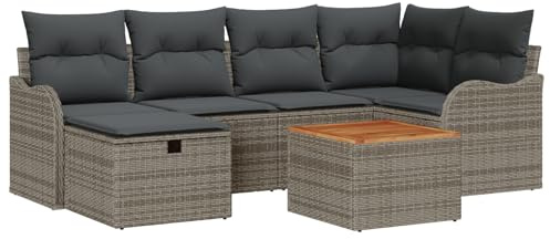 vidaXL 7-teiliges Garten-Sofa-Set in Grau mit dunklen Kissen – modulare Gartenmöbel für die Terrasse und Lounge-Bereich