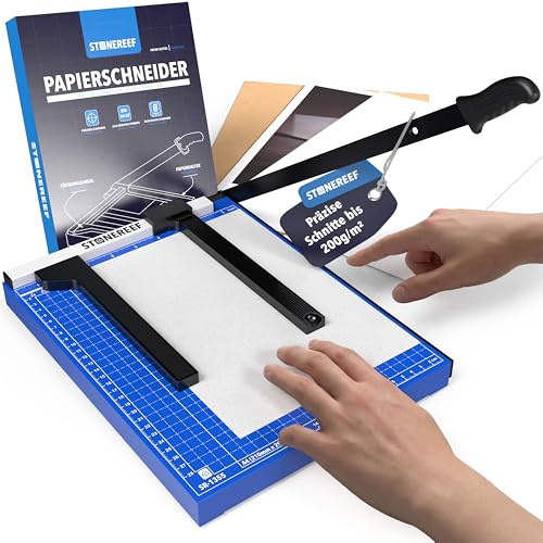 Papierschneider A4 Hebelschneider kompakt – Papierschneidemaschine aus Metall mit Magnetzubehör – Schneidet Papier, Fotos & Karton bis 200g/m² – Hebelschneider für Büro, Schule & Basteln