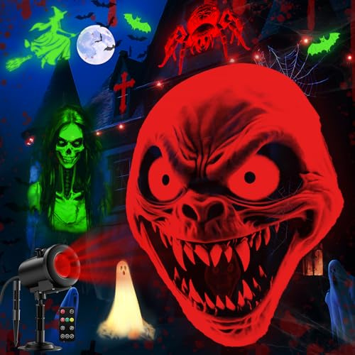 Proiettore di luci per Halloween, per interni ed esterni, decorazione dinamica 3D a forma di teschio, impermeabile, per finestre, terreno, tetto, parete, cimitero