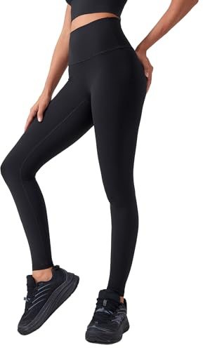 Yvette Damen Yoga Sport Leggings hohe Taille mit Versteckte Tasche sehr Soft Sporthose,Schwarz,L