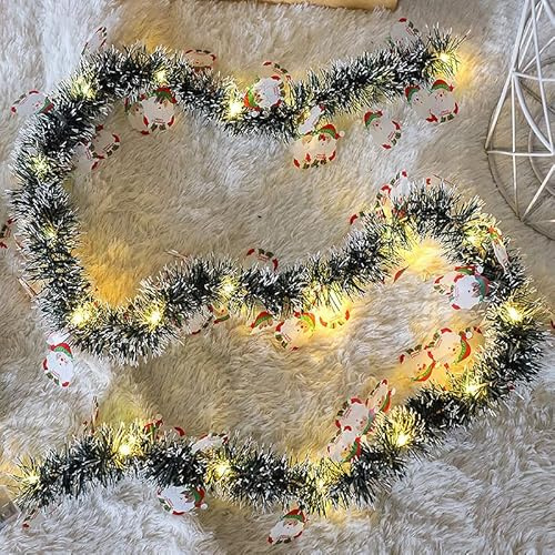 Weihnachtsgirlande mit Beleuchtung, 5M Weihnachtsdeko Girlande mit 50 LED Lichter,IP44 Beleuchtet Weihnachtsgirlande Batteriebetrieben für Weihnachtsdeko Innen Außen Weihnachtsbaum Treppe (5M Grün-B)