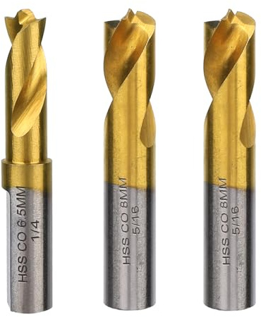 3uds Broca para Soldadura Puntual, 6,5mm 8mm Cortador de Soldadura Spot Acero Alta Velocidad Recubierto de Titanio Herramientas para Remoción Spotweld