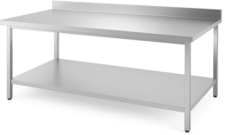 Générique Professioneller Tisch aus Edelstahl – 1600 x 600 mm – geräumige Arbeitsplatte – Rückenlehne 100 mm – niedrige Ablage – Tragkraft 150 kg