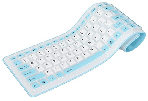 Ausla Faltbare Silikontastatur, wasserdichte Mute-Roll-Up-Tastatur, 103 Tasten, USB-Kabel für PC- und Laptop-Benutzer (Blue)
