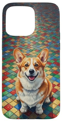 Happy Welsh Corgi Dog Tile Mosaic Rainbow Art Case for iPhone 15 Pro Max