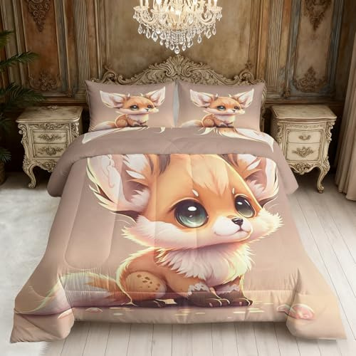 Steppdecke Fuchs 135x200 Winterdecke Extra Warm, Cute Tiere Kinder Bettdecke Schlafzimmer Komplett Set Mit Kissenbezug, Bettdecke Ohne Bezug