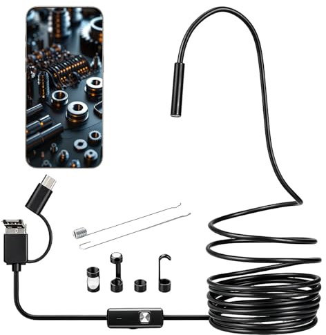 Endoskopkamera mit Licht, 1920P HD Endoskopkamera Handy mit 8 LED-Leuchten, IP67 wasserdichtes Endoskop mit 5m halbstarrem Kabel, Inspektionskamera für Android& iOS, für Abwasserrohre & Autoreparatur
