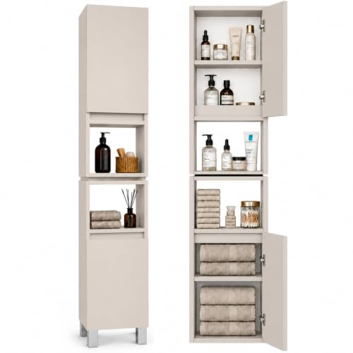 paplinskimoebel Badezimmerschrank Hochschrank Ariza, Kaschmirfarben, 161x28x25 cm, 6 Regale, Soft-Close, Stehend oder Hängend, WC i Bad für Kosmetik, Links rechts