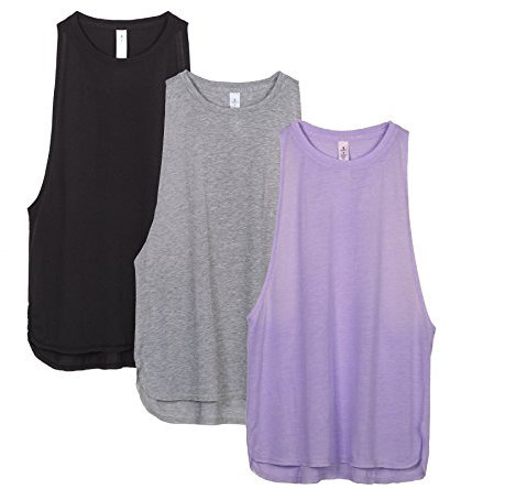 icyzone Women's Workout Tank Top Lightweight Athletic Muscle Shirts Loose Fit Sport Gym Yoga Top, Pack of 3 (L, Black/Grey/Lavender)