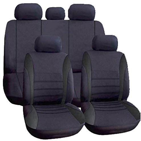 WheelsNBits® Universal Durable Cloth Car Seat Cover Full Set (All Black)