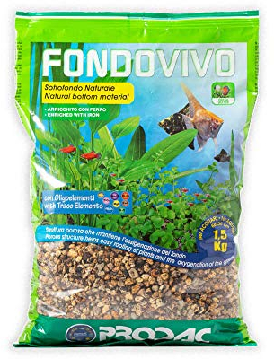 Prodac FONDOVIVO SOTTOFONDO Naturale SUBSTRATO Naturale con Ferro E OLIGOELEMENTI per Piante D'ACQUARIO 1,5 kg