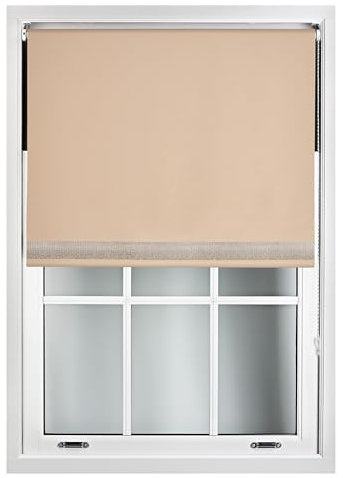 FURNISHED Diamante Edge Blackout Roller Blinds - Black Out Thermal Fabric Insulated Window Blind with Decorative Diamante Glitter Trim, Cream Up to 180W x 165L cm