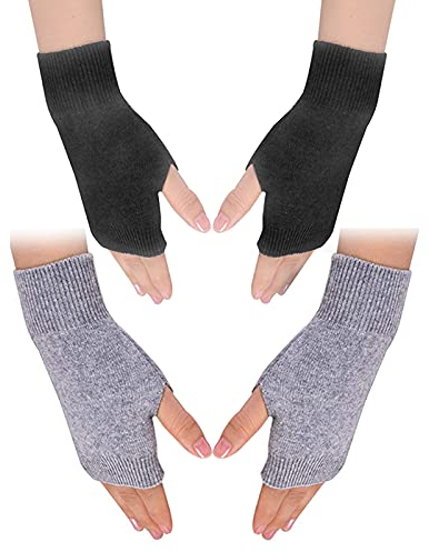 UOWAN 2 Paar Kaschmir-Handschuhe für Damen und Herren Black,Gray