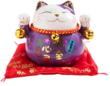 1stk Geld Sparkasse Katzenbank Maneki Neko Münzbank Glückskatze Teeglas Münzsparer Großes Sparschwein Tierisches Sparschwein Glücksmünze Glücksfall Kind Asien Geld Katze Violett