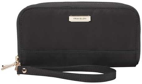 Travelon RFID-blockierende Geldbörse mit doppeltem Reißverschluss, Schwarz, 7.5”W x 4”H x 1.25”D, RFID-blockierende Geldbörse mit doppeltem Reißverschluss