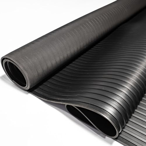 Breitriefen Gummimatte 3mm Schwarz - Werkstattboden 100 x 90 cm | Breitriefen-Profil, rutschhemmend & zuschneidbar - Gummiläufer für Eingang, Werkstatt, Garage, Anhänger & Industrie