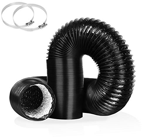 4Inch 10FT Long Flexible Aluminum Air Ducting, Heavy-Duty Black 4 Layer Dryer Vent Hose, Dryer Duct for HVAC Ventilation,Duct Fan Systems, 2 Stainless Steel Clamps Include