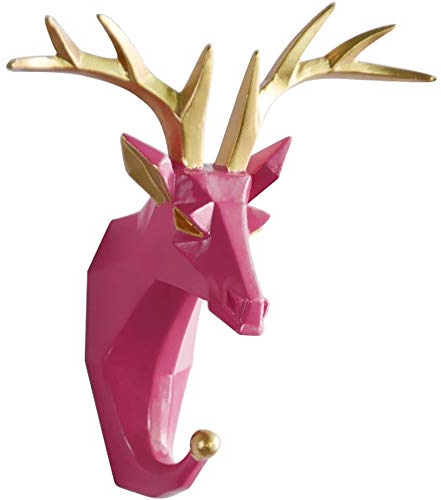 TZAMLI Wandhaken Hirsch Tier Harz Kleiderhaken Ohne Bohren, Handtuchhaken Wand Deko Tür Haken Aufbewahrung Ordnen Handtuch Kleidung, Rosa