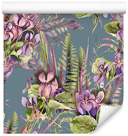 Muralo Tapete 10m Rolle Vlies Tapete Blumen Blätter Farn Exotisch Tropen Dschungel Vliestapete 1000 x 53cm Wand Tapete Wohnzimmer Schlafzimmer Moderne Wanddeko Wand Dekoration