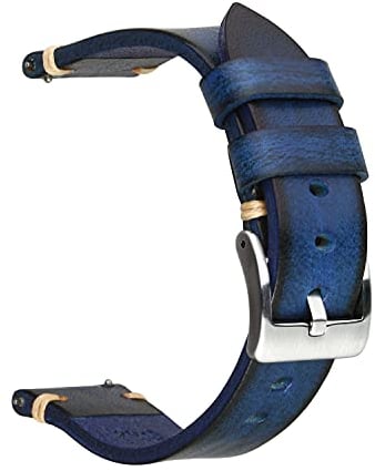 Berfine 20mm Retro Handgemacht Rindsleder Uhrenarmband, Quick Release Leder Uhrenband,Ersatzarmband für Damen Herren,Blau